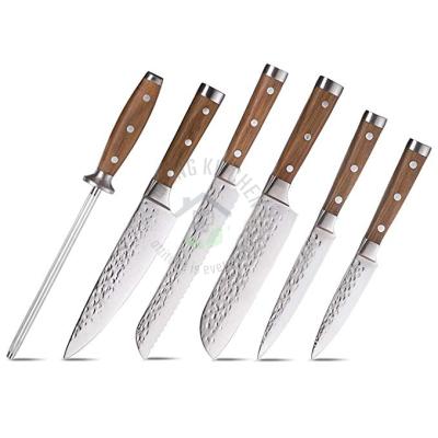 China 2021 Hot Kitchens Viable One Piece and Amazon Seller Chef Knife Damascus Steel Knife Sets Slicing Damascus Knife in Rosewood Handle for sale