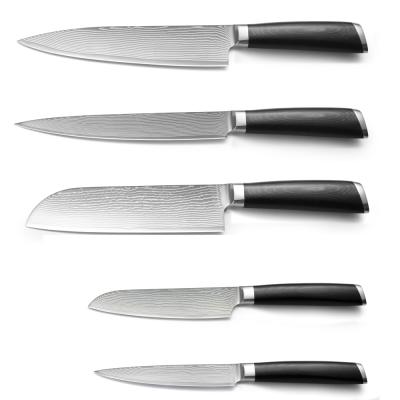 China Traditional Amazon Kitchen Knife Set Damascus Style Chef Vegetable Meat Knife Set With High Carbon Stainless Steel With Gift Box for sale