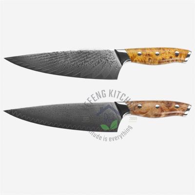 China Durable 2Pcs AUS-10 Damascus Japan Steel Knife Set Profession Fish Knife for sale