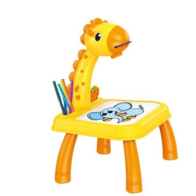 China Plastic Kids Educational Doodle Toys Giraffe Shape Painting Board Easel Early Learning Magic Drawing Projector for sale