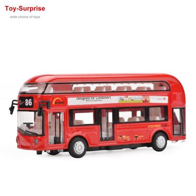 China Zinc Alloy Diecast Model Toy High Quality 1:50 Pull Double Pull Back Bus Model Sightseeing Bus With Light Music Toy Vehicle for sale