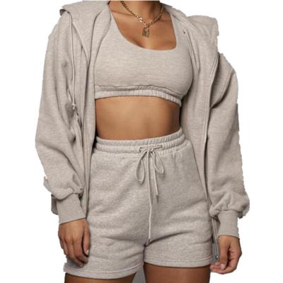 China Top Two QUICK DRY Short Pice Crop Shorts Set French Terry Fleece Set Trajes de cortos Short Set Women for sale