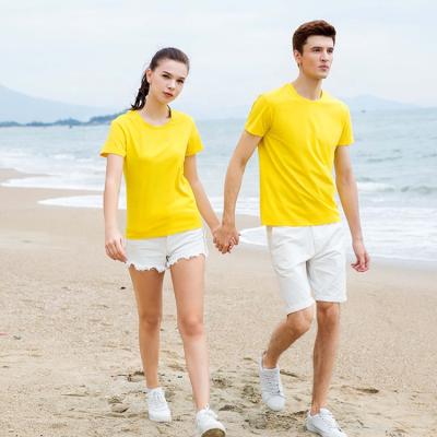 China Anti-wrinkle Summer Round Neck Short Sleeves Pure Color Custom LOGO Couples Cotton T-Shirt for sale