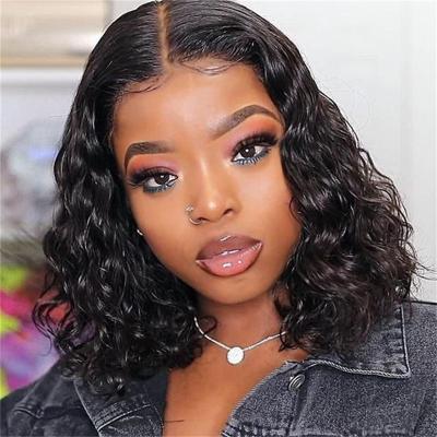 China Low Price Afro Wave Brazilian Synthetic Hair Lace Front Wig Transparent Swiss Water Wave Wig 12 Inches for sale