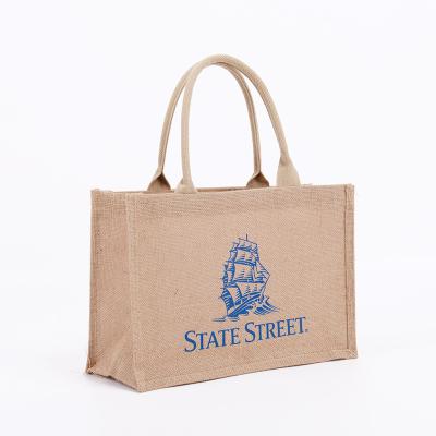 China Wholesale Custom Printing Logo Large Jute Canvas Shopping Tote Beach Bag Reusable Factory for sale