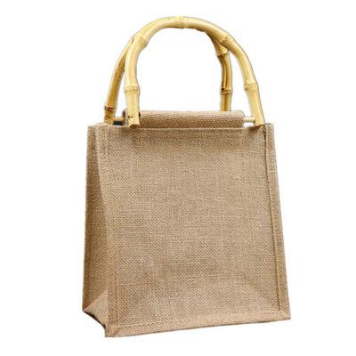 China Wholesale Custom Logo Handled Printed Natural Jute Burlap Sack Tote Bag for sale