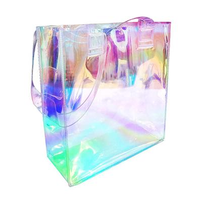 China Holographic PVC Handled Laser Makeup Laser Fashion PVC Messenger Bag Summer Woman Colorful Clear Bag Tote Bag for sale