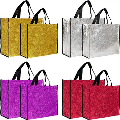 China Handled Custom Design Logo Printing Shopping Silver Metallic Laminated Non Woven Fabric Tote Bag for sale