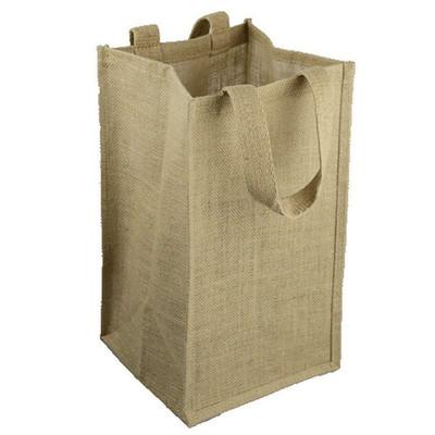 China Wholesale Wine Handled Jute Tote Bag Reusable Custom Logo Bamboo Handle Natural Gift From Manufacturer for sale