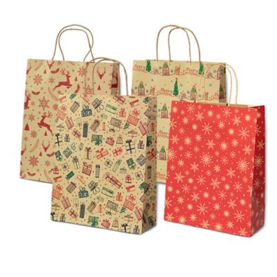 China Recycled Materials Wholesale Christmas Kraft Paper Bag Custom Luxury Shopping Paper Bag With Logo Handbags for sale