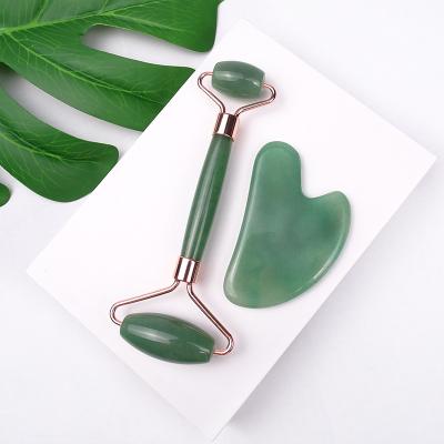 China Whitening Kit Natural Green Aventurine Jade Roller Jade Roller Gua Sha Stone Facial Set for sale