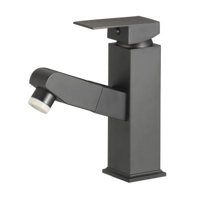 China Tidjune Faucets High Quality Matte Black Single Hole Bathroom Faucet Metered Single Handle Sink Faucet With Pull Out for sale