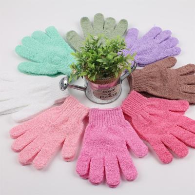 China EXFOLIATE Nylon Massage Glove Five Finger Skin Remover Body Scrubber Dead Shower Exfoliating Bath Gloves for sale