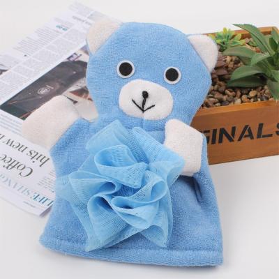 China EXFOLIATE Bath Mitt Cartoon Animal Shape Loofah Pouffe Body Scrubber Cute Exfoliating Baby Bath Mitt for sale