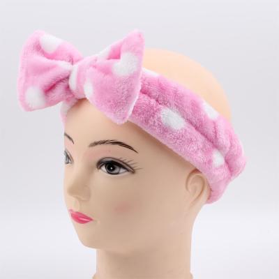 China Hot Selling Soft Hair Band Coral Fleece Face Washing Spa Hair Decoration Dots Women Bow Fluffy Bath Head Band For Makeup for sale