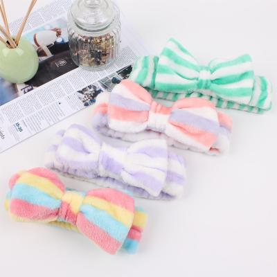 China Hot Selling Multicolor Soft Coral Fleece Spa Hair Band Makeup Women Bow Fluffy Bath Head Band For Make up for sale