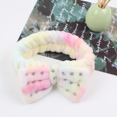 China Excellent Elasticity Bow Multicolor Coral Fleece Makeup Bath Hair Band Fluffy Women Diamond Headband Hair Accessories for sale