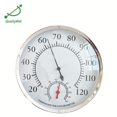 China Round Indoor Thermometer Hygrometer With Indicator 128mm for sale