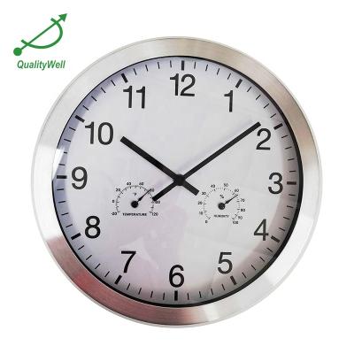 China CLASSIC Aluminum Round Metal Frame Wall Clock Thermometer Hygrometer for sale