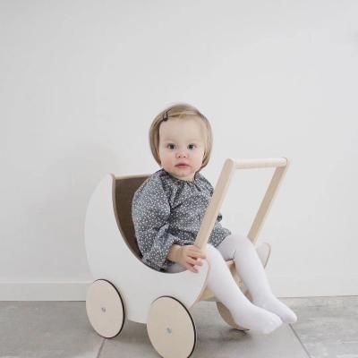 China Durable Wooden 4 Wheel Wooden Baby Learning Walker And Stroller Babies Push Walker for sale