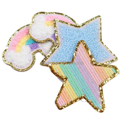 China Washable High quality custom glitter letter patch iron on chenille patches for sale