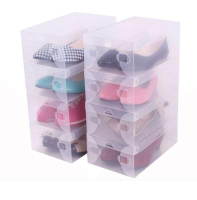 China Front Shoe Organizer Space Saving Clear Plastic Stackable Drop Shoe Storage Box Foldable Shoe Container Bin for sale