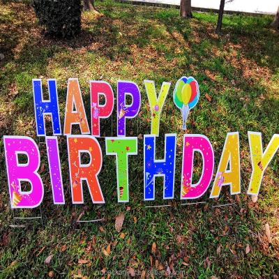 China Unique Design Waterproof Happy Birthday Lawn Sign Custom Corrugated Plastic Lawn Letters Holiday Yard Signs Yard Card for sale