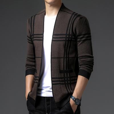 China Anti-wrinkle Plaid Cardigan WARM 19.4% Polyester 31.2% Viscose 49.4% Nylon Cardigan Men's Sweater for sale