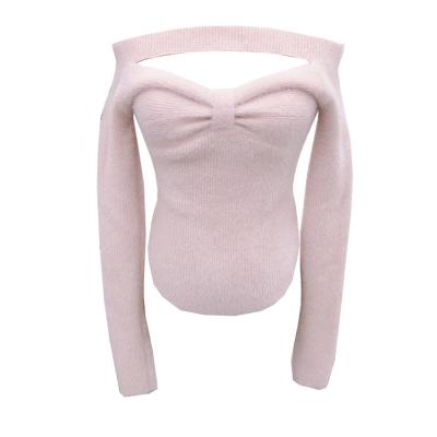 China Hot Spring And Autumn Elegant Sexy Off Shoulder Anti-wrinkle Bow Women's Solid Color Long Sleeve Sweater for sale