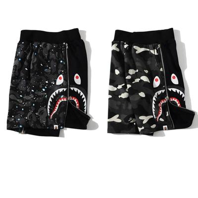 China Anti-Wrinkle 2020 Summer BAPE Shark Head Glow-in-the-Dark Side Zipper Patchwork Color Shorts Double With Asian Size for sale