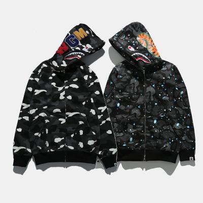 China Wholesale Price Fashion Bape Shark Hoodie Bape Anti-Shrink Light In Dark Men Bape Sweatshirt With Full Zipper for sale