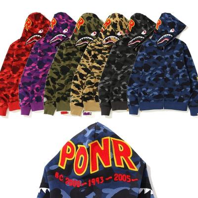 China Wholesale Price High Quality Anti-Shrink Bape Style Men's Zipper Hood Sweatshirt Shark Sweater With BAPE Brand for sale