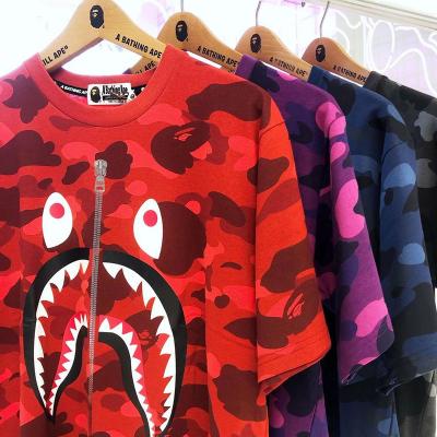 China 2020 New Arrival BAPE Anti Shrink Shark Head Printing Multicolor 100%cotton Camouflage T-shirt For Men With Asian Size for sale