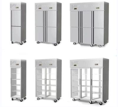 China Double-temperature commercial kitchen 4 door stainless steel vertical freezer for sale