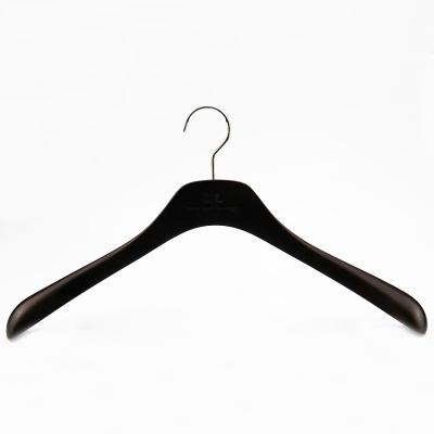 China Adjustable Unisex Brown Wooden Clothes Hanger Wooden Shirt Hanger With Logo for sale