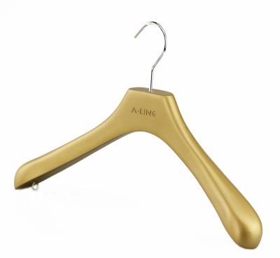 China Women Adjustable Wooden Dress Hanger Gold Color Wooden Hanger With Logo for sale