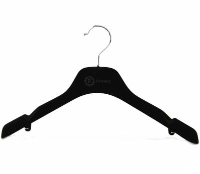 China Velvet Adjustable Black Plastic Hanger Hot Stamp Gold Logo Joining Hanger Best Non-slip Effect for sale