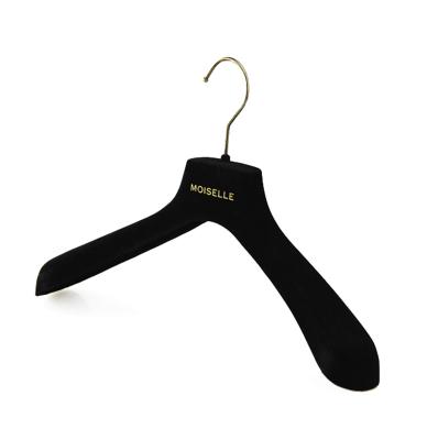 China Adjustable Black Plastic Velvet Women Suit Hanger Flocking Hanger With Logo for sale