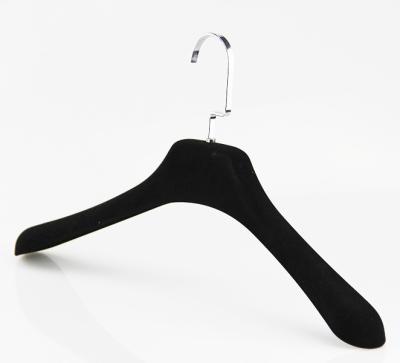 China Adjustable Black Velvet Hanger Female Plastic Flocking Hanger for sale