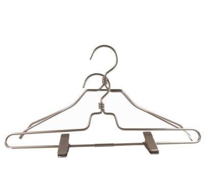 China Strong Shiny Silver Metal Wire Iron Metal Coat Hanger and Pants Hanger for sale