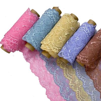 China Other Hot Selling Narrow 12cm Stretch Nylon Spandex Flower Elastic Lace Trim For Lingerie for sale