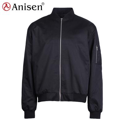 China Breathable Street Casual Custom Fashion Men's Black Twill Bomber Jacket for sale