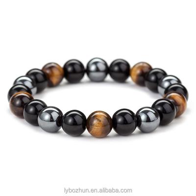 China Vintage Bring Luck and Prosperity Natural Hematite Black Obsidian Tiger Eye Stone Bracelet for sale