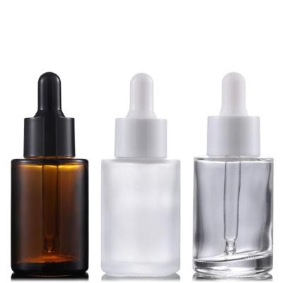 China 30ml Cosmetic Amber Frosted Dropper Bottles For Essential Oil Serum Glass Bottle for sale