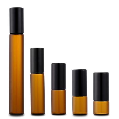 China Perfume 1ml 2ml 3ml 5ml 10ml Cosmetic Amber Glass Roller Bottle Essential Oil Roll On Bottles Small for sale