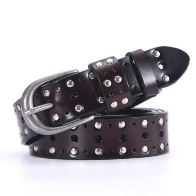 China Real leather belt with rivet leisure pin buckle leather belt with rivet punk style for young men boys daily wear durable for sale