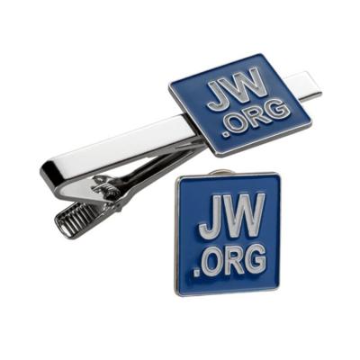 China eco-friendly custom jw org metal enamel cuff links and tie clips for sale