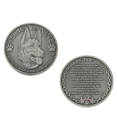 China Custom Europe k9 dog army antique silver metal coin for sale