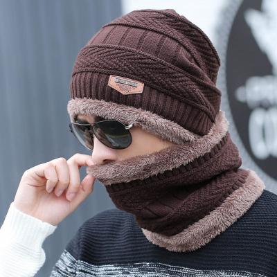 China Common People Warm Skullies Beanie And Scarf 2Pcs Set Winter Thicken Hat Scarf Kids Hats Neck Windproof Knitting Warmer for sale