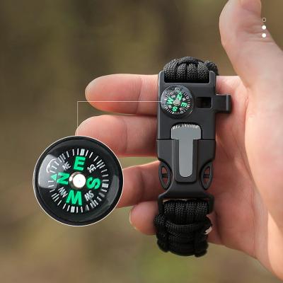 China Outdoor Men 6 in 1 Multi Functional Tactical Survival Wristband with Compass Flink Fire Starter and Whistl Py-127 for sale